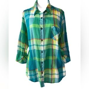 Natural Reflections, 100% Cotton, 3/4 Length Sleeves, Button Down, Plaid